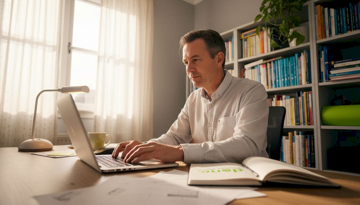 SME owner working at local office computer