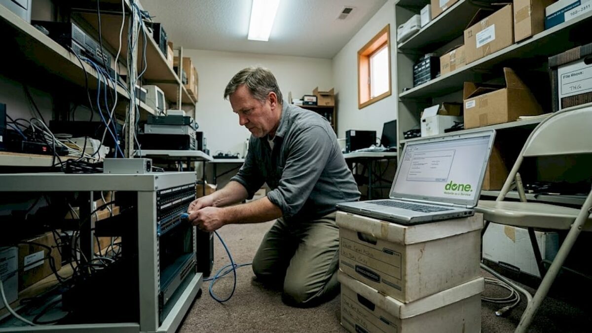IT manager installs server in small business room