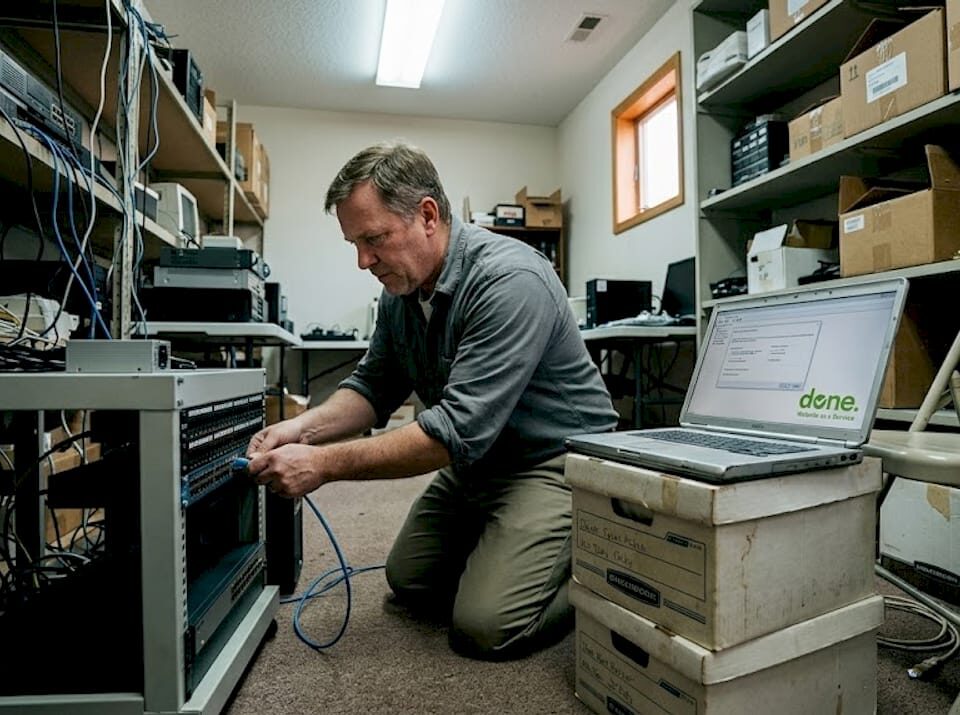 IT manager installs server in small business room