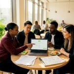 Small business team meeting discusses AI adoption