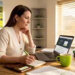 Woman working on confidential data safeguarding in home office