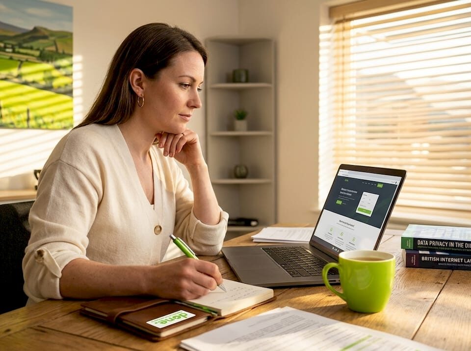 Woman working on confidential data safeguarding in home office