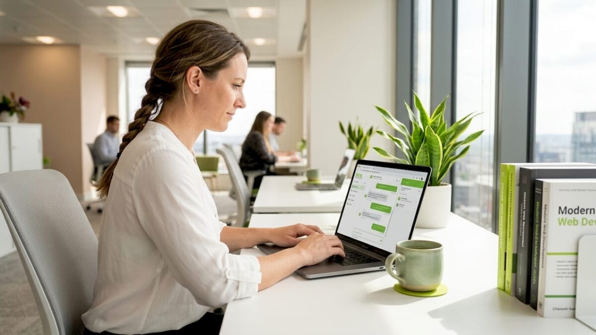 Woman working on AI customer support chatbot