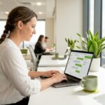 Woman working on AI customer support chatbot