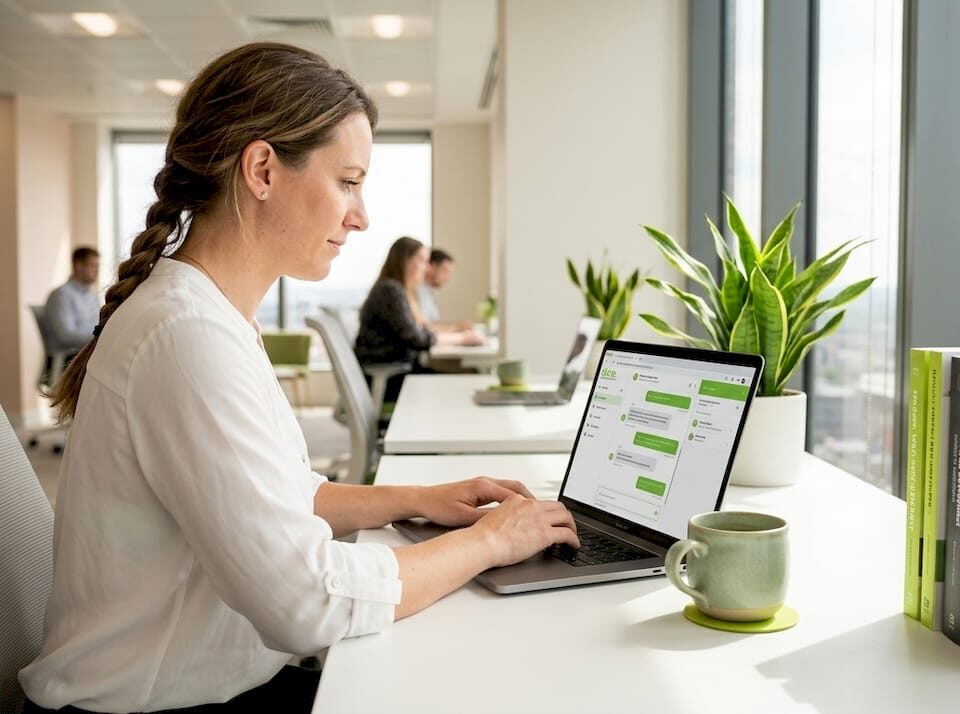 Woman working on AI customer support chatbot