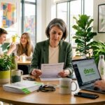 SME manager reviews AI training survey with team