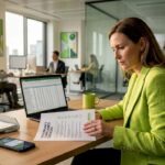 SME leader reviews privacy checklist at office desk