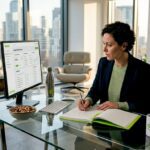Small business owner using local AI at desk