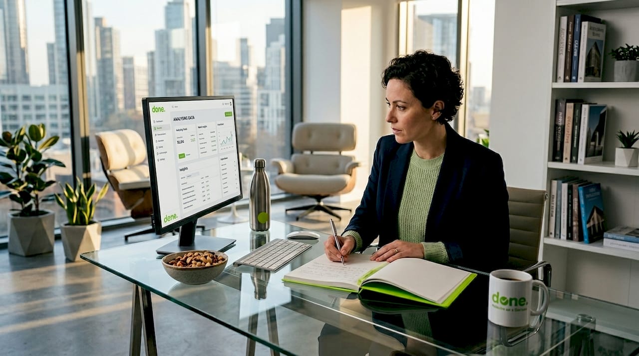 Small business owner using local AI at desk