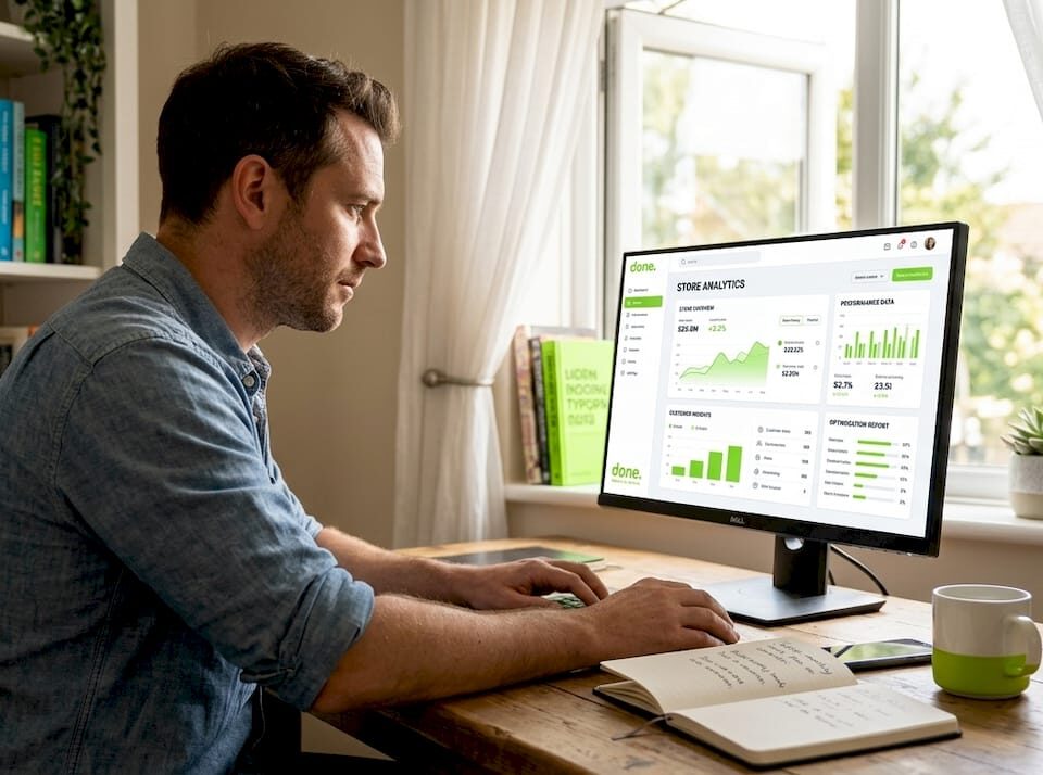 Small business owner managing online store dashboard