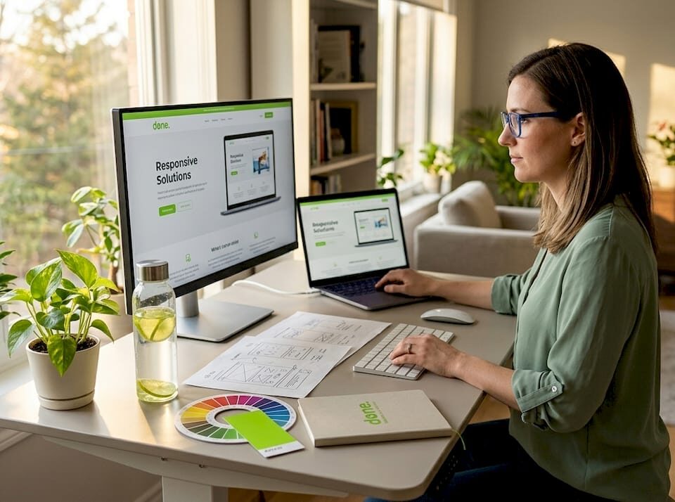 Web designer working on responsive website layouts