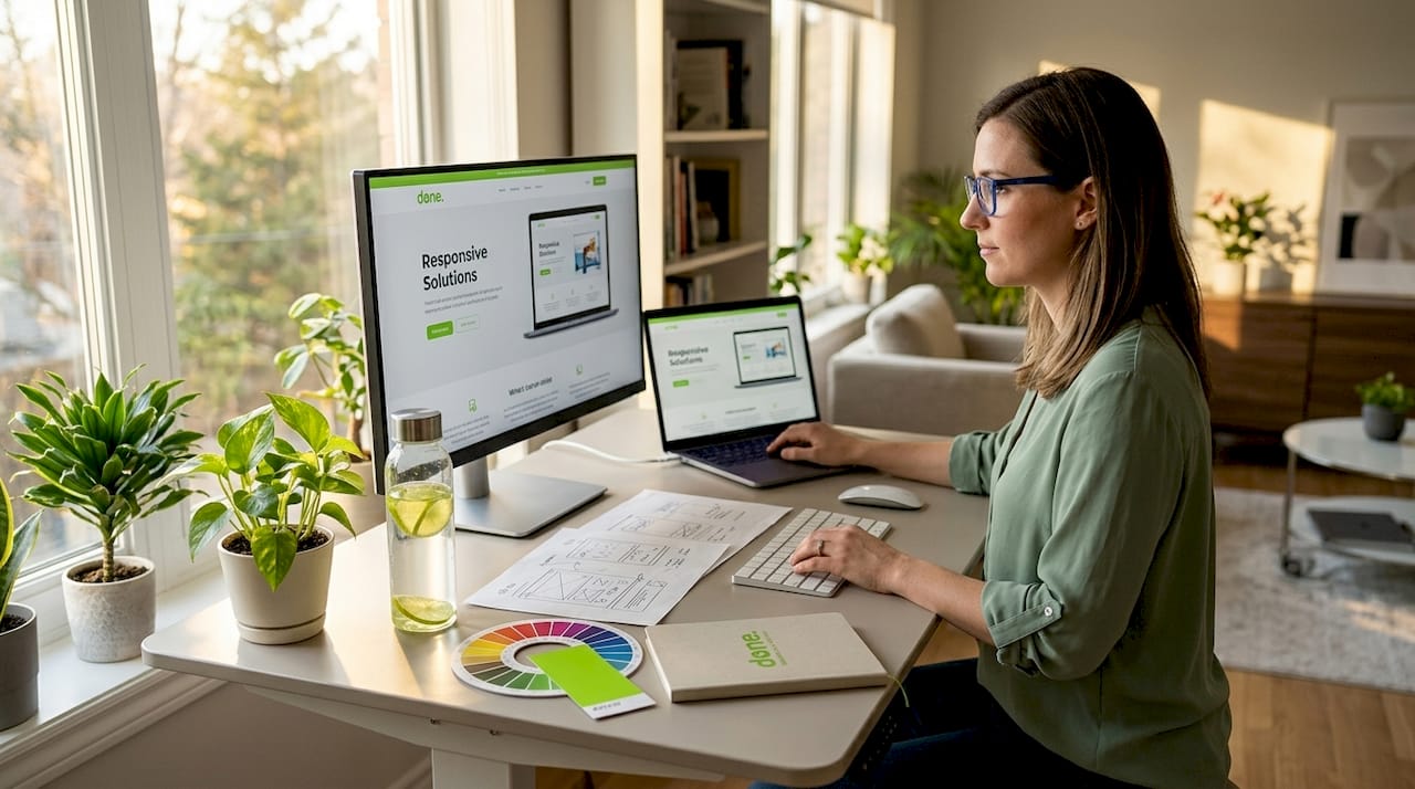 Web designer working on responsive website layouts