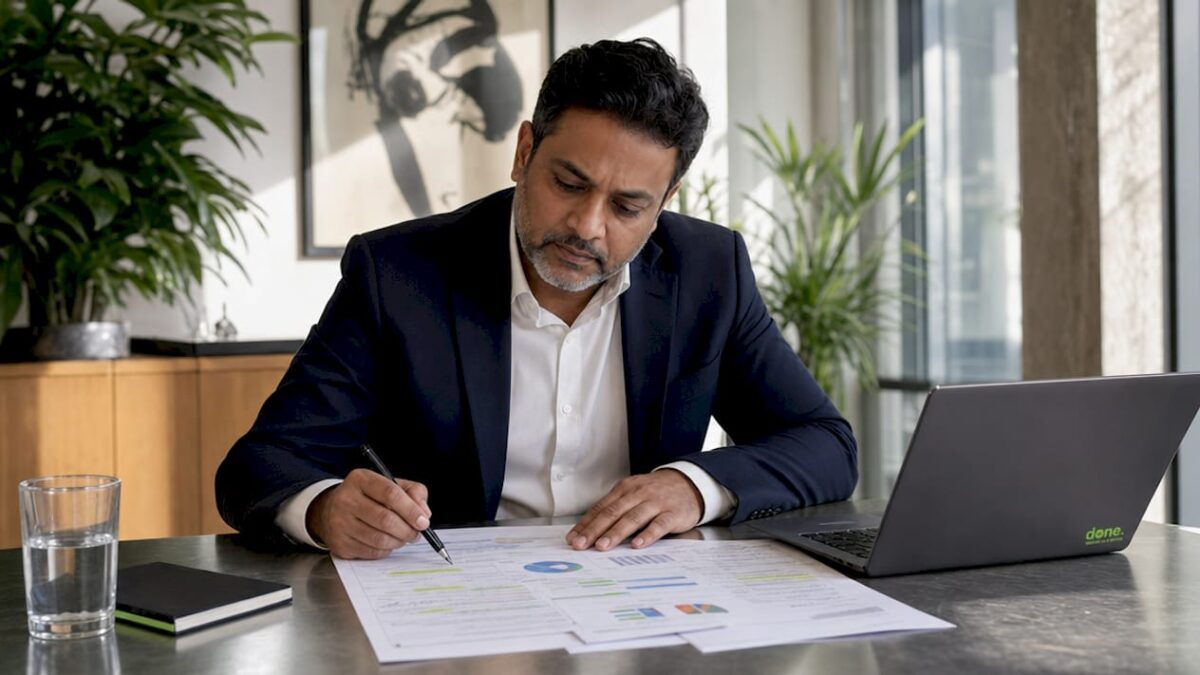 Businessman reviewing SEO audit documents