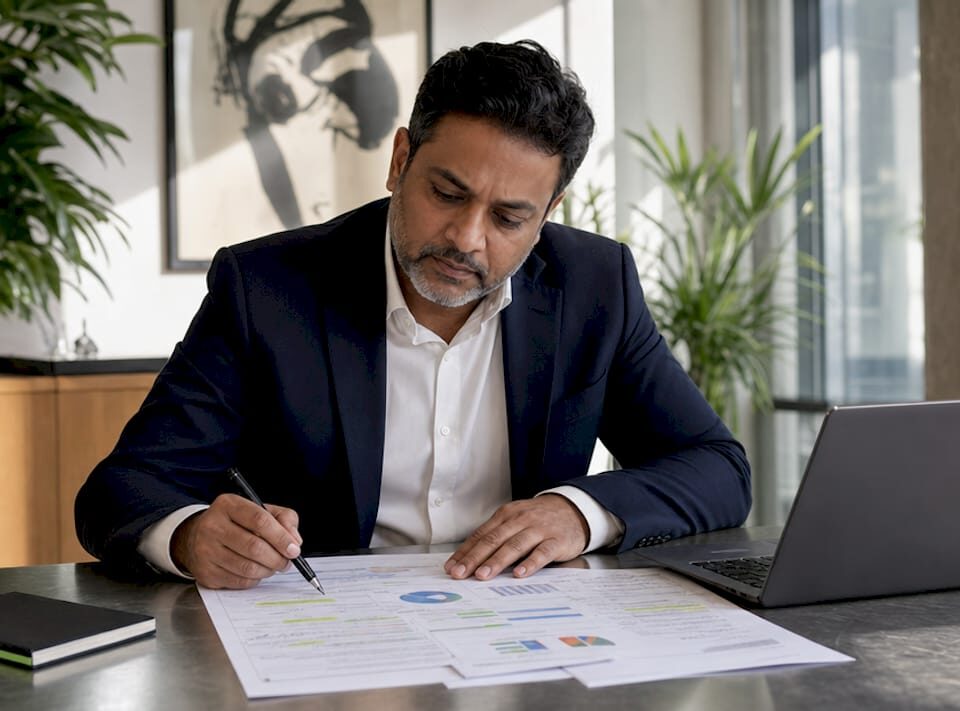 Businessman reviewing SEO audit documents