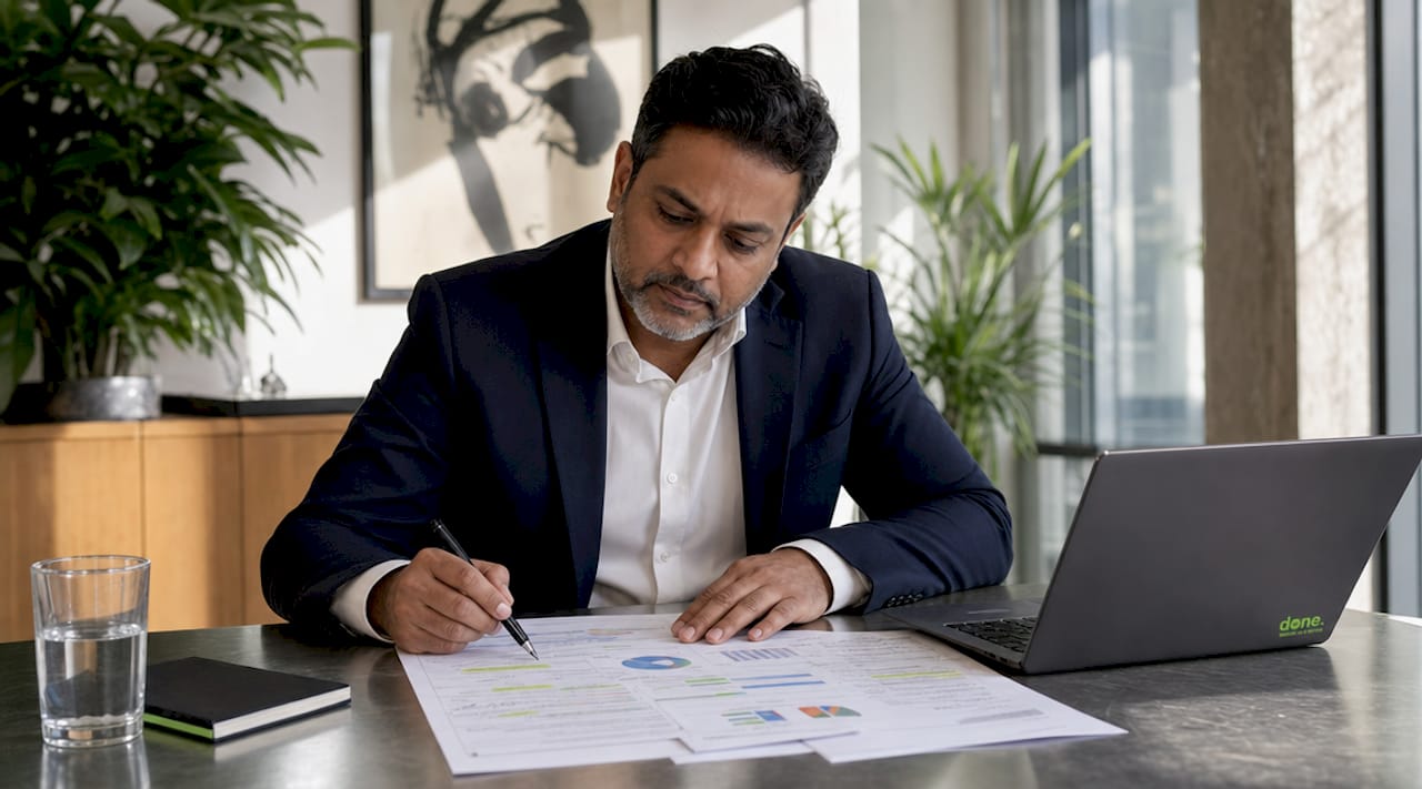 Businessman reviewing SEO audit documents