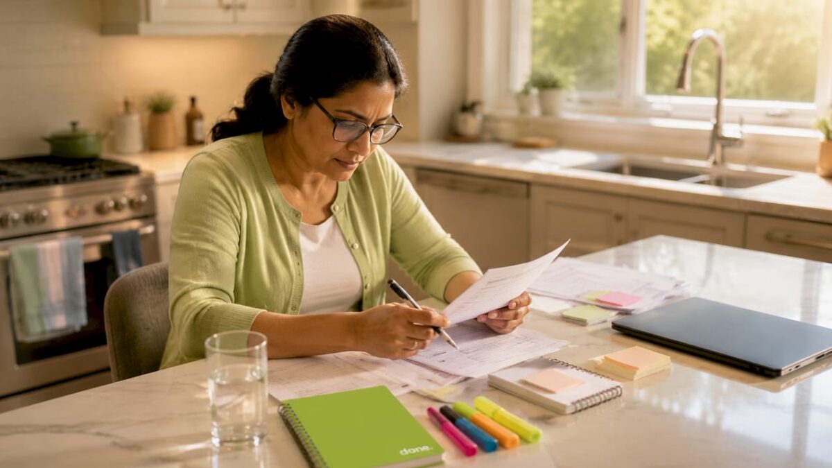 Woman reviewing e-commerce documents at desk