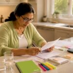 Woman reviewing e-commerce documents at desk