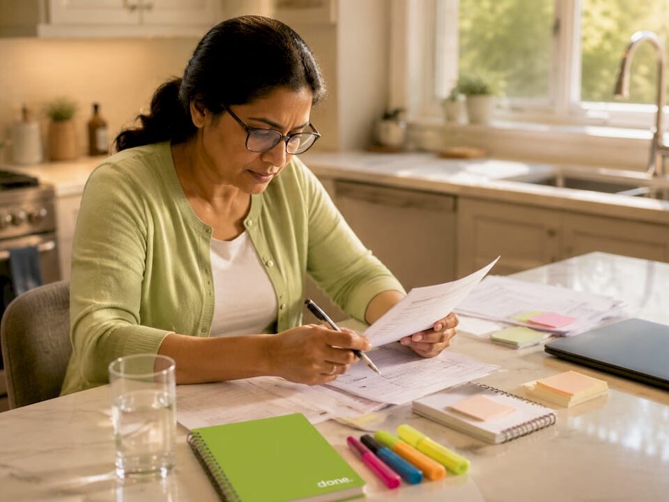 Woman reviewing e-commerce documents at desk