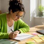 UX designer sketching wireframes at home office