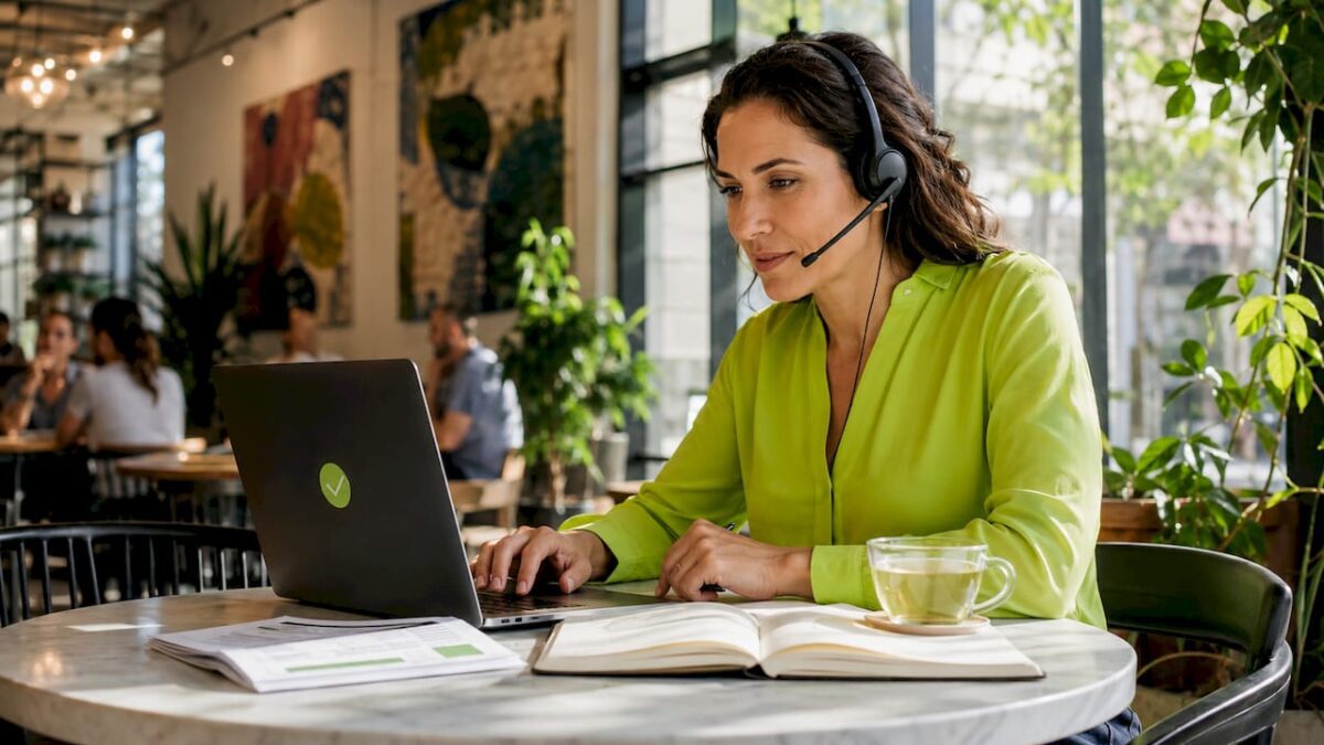 Businesswoman on video call in office