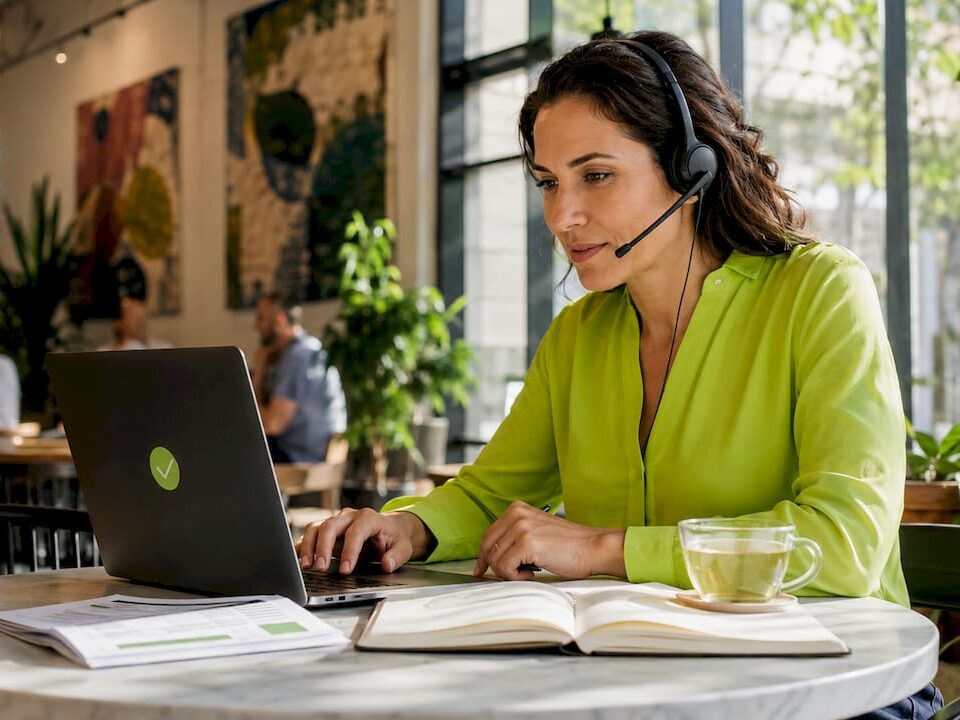 Businesswoman on video call in office