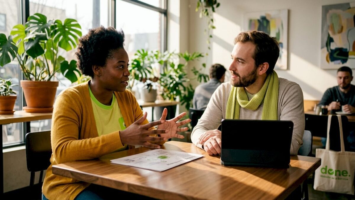 Business owner and agency consultant discussing strategy