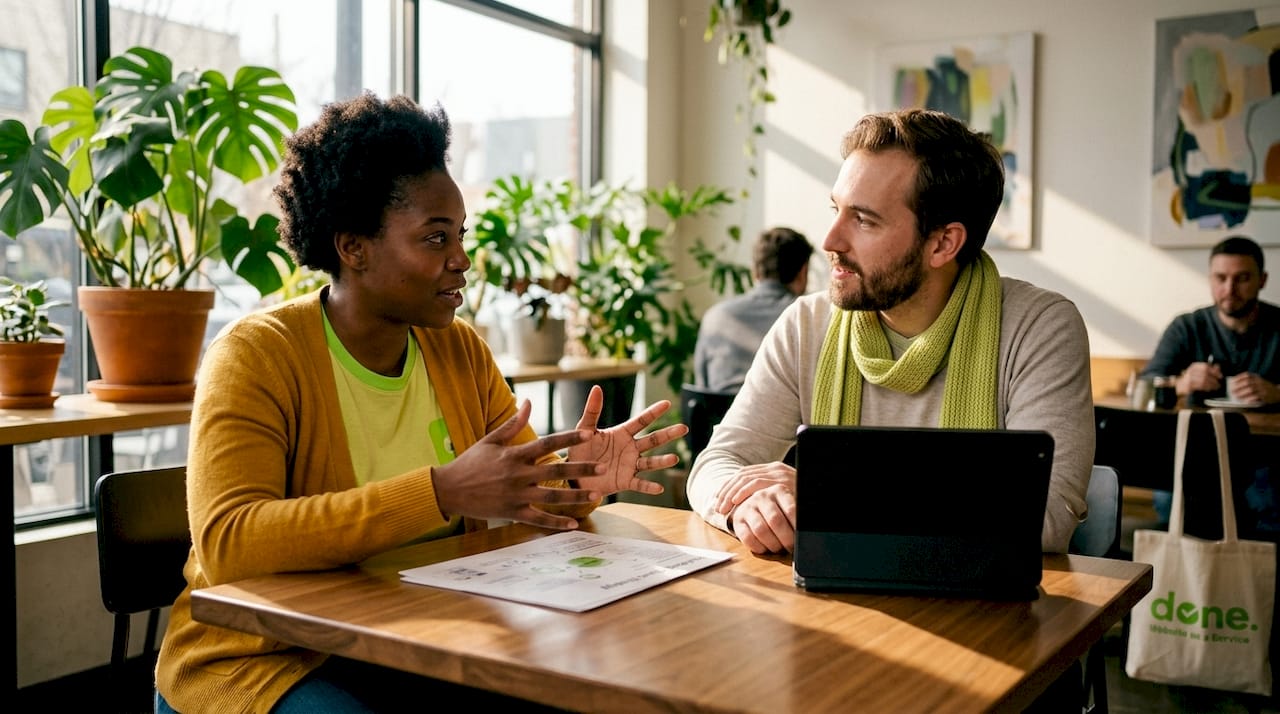 Business owner and agency consultant discussing strategy