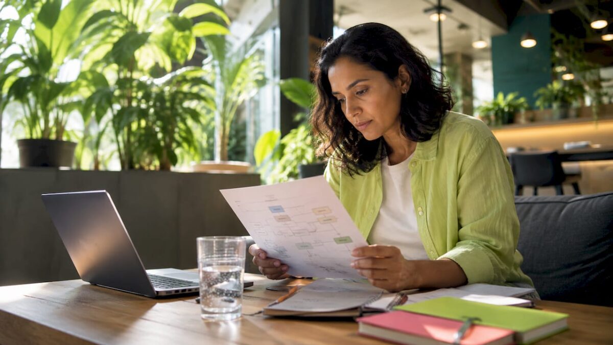 Woman working on marketing automation workflow