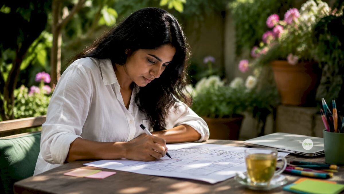 Woman planning website launch sitemap