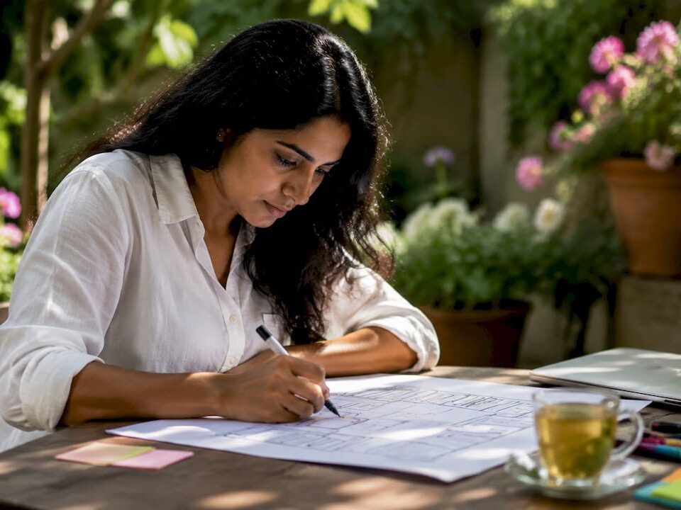 Woman planning website launch sitemap