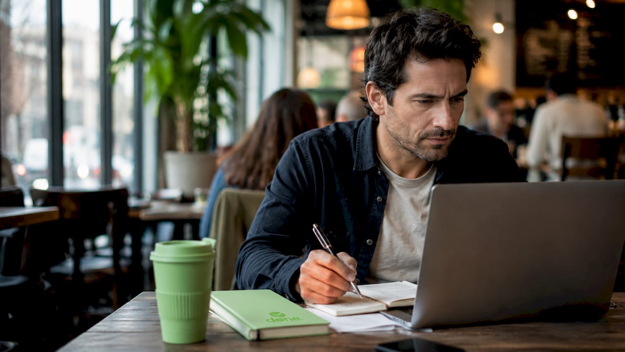 Small business owner reviewing SEO data at desk