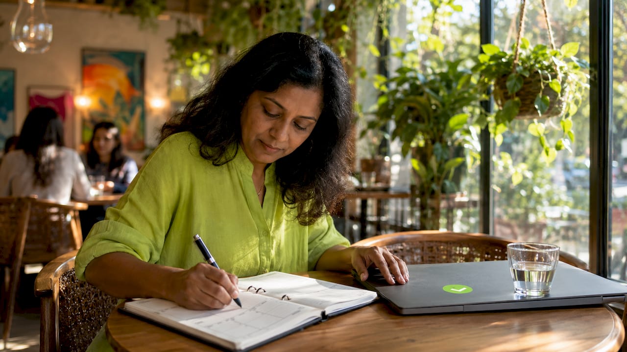 Woman planning ecommerce SEM strategy at desk