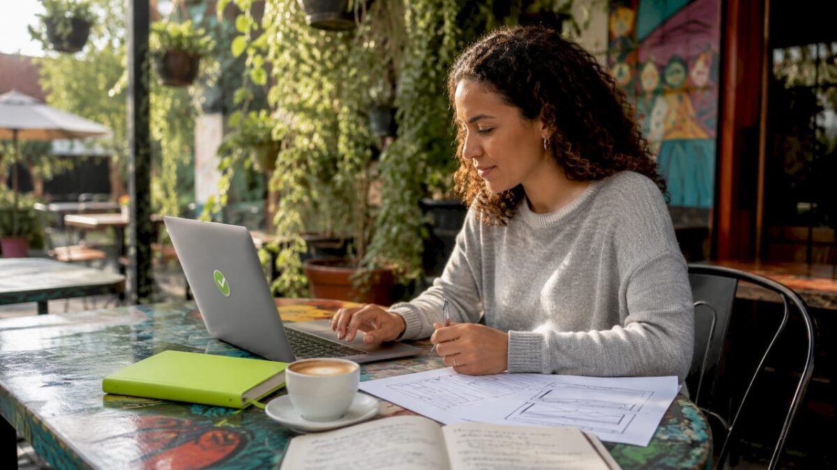 Woman conducting usability test on laptop