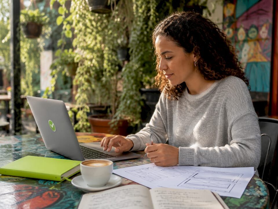 Woman conducting usability test on laptop