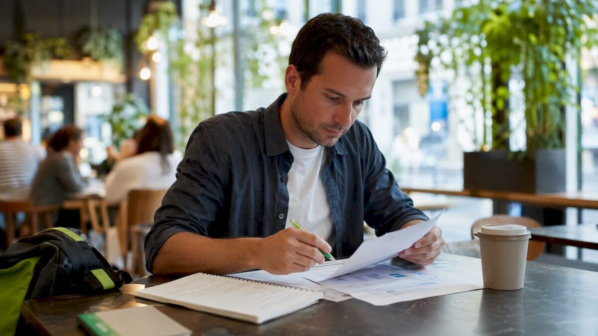 Business owner reviewing printed digital audit checklist
