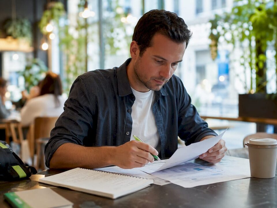 Business owner reviewing printed digital audit checklist