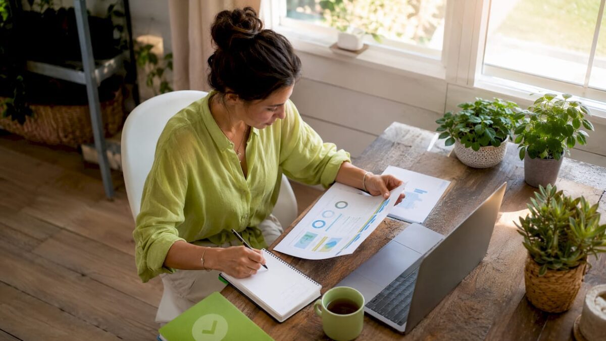 Small business owner doing keyword research at home