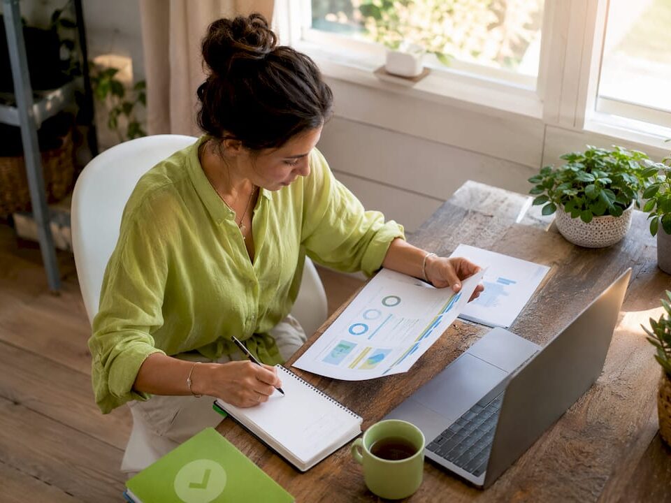 Small business owner doing keyword research at home