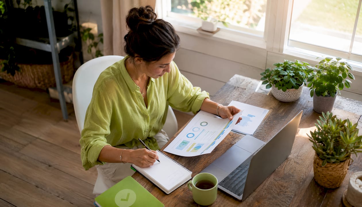 Small business owner doing keyword research at home