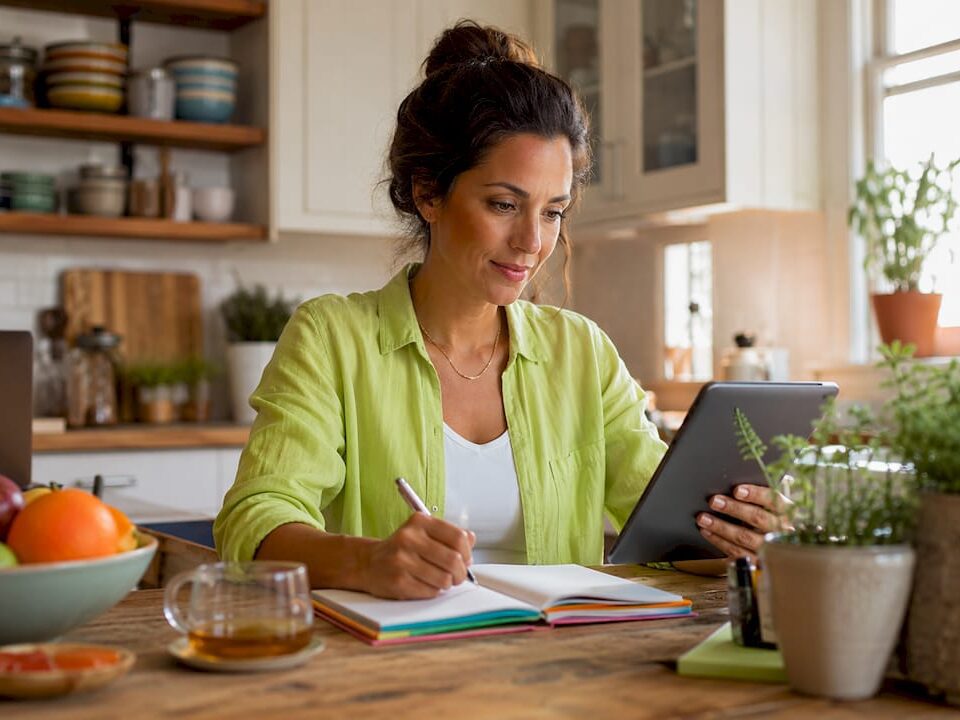 Business owner reviewing responsive website on tablet