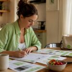 Woman reviewing brand guide in home office