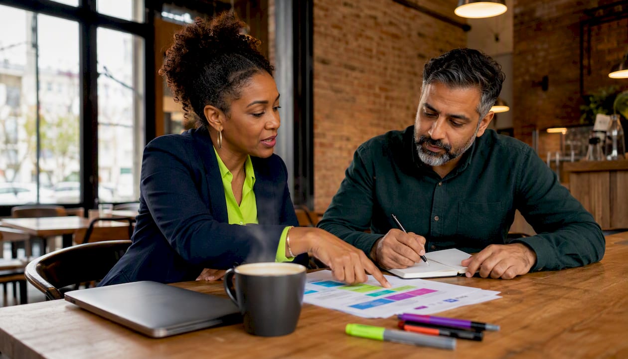 Consultant and SME owner discussing branding strategy