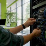 Hands configuring SharePoint server network connections