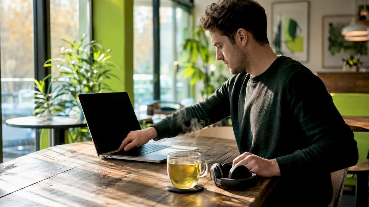 Hands preparing SME digital marketing workspace