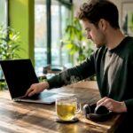 Hands preparing SME digital marketing workspace