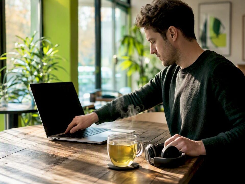 Hands preparing SME digital marketing workspace