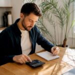 Hands calculating business budget on calculator