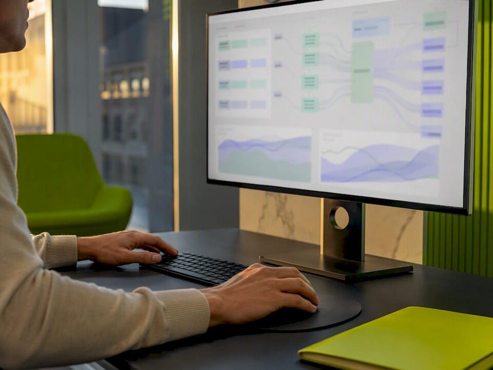 AI engineer reviewing abstract model training data
