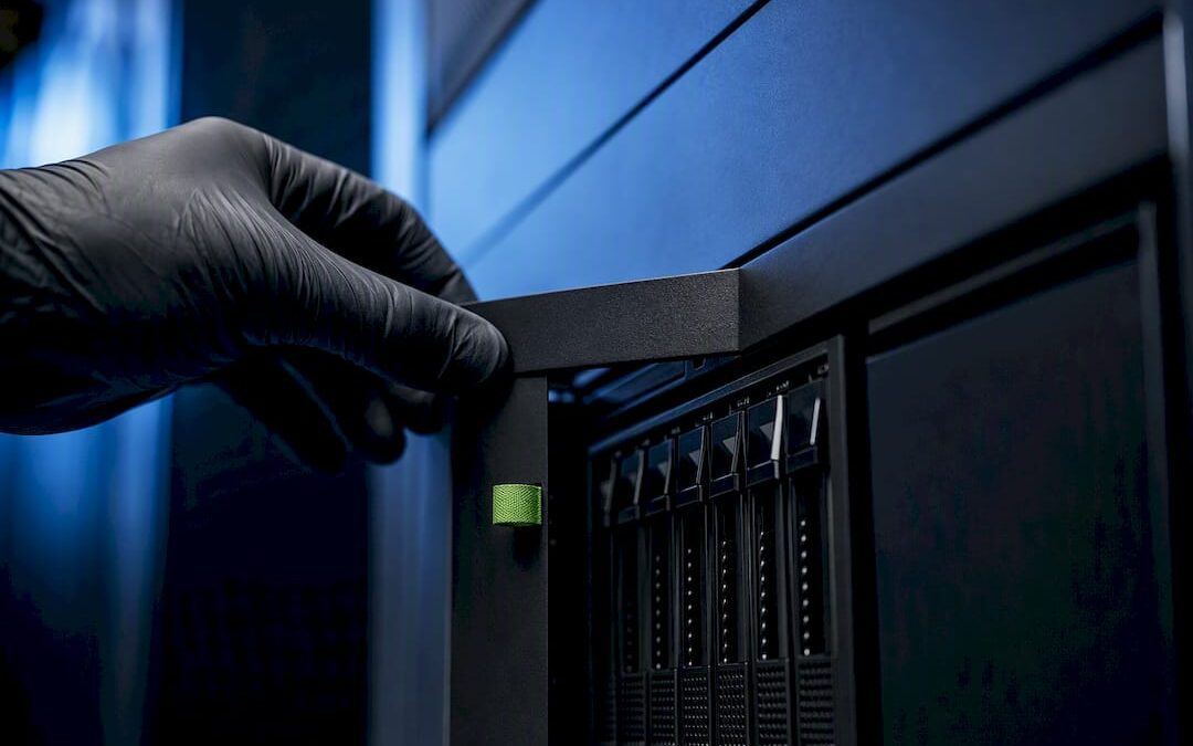 Technician accessing secure AI storage enclosure