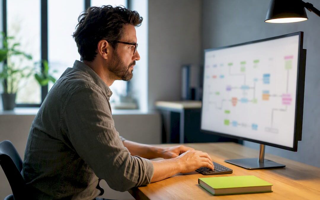 Specialist configuring CRM funnel automation